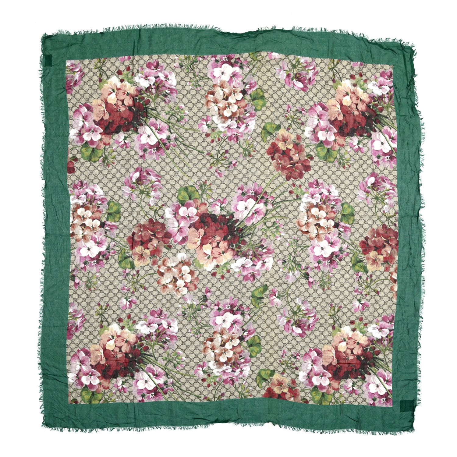 Gucci Modal Silk GG Monogram Gery Square Scarf Grass Green Light Brown 1 of 4