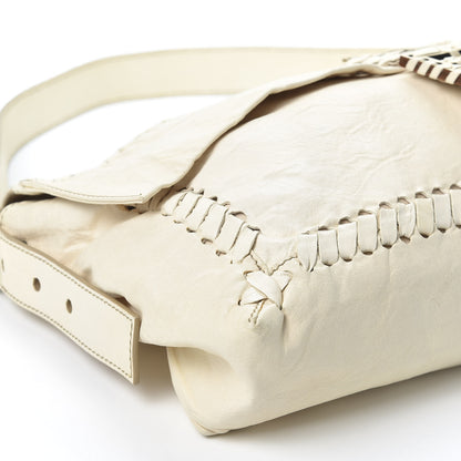 Fendi Goatskin Whipstitch Large Convertible Baguette White 5 of 8
