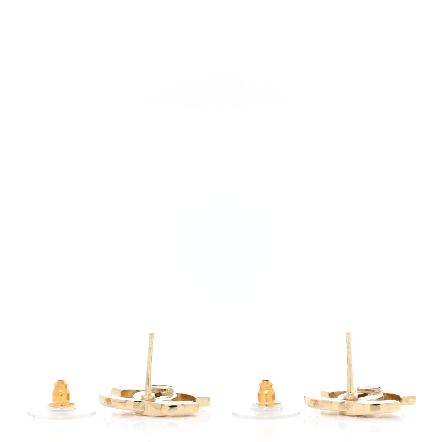 Crystal Metal CC Paris Button Stud Earrings Gold