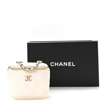 Chanel Lambskin Quilted Mini Camellia Bow Vanity Case With Chain White 11 of 11