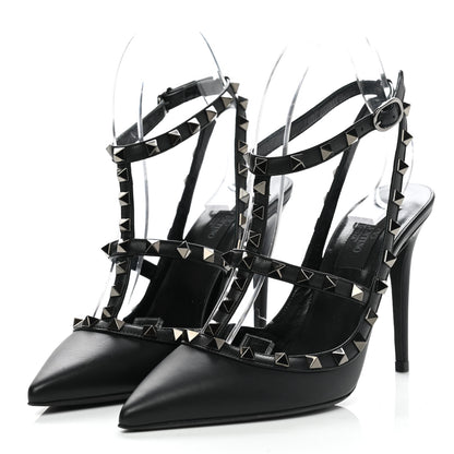 Valentino Garavani Calfskin Nappa Rockstud Ankle Strap 100mm Pumps 37.5 Black 3 of 9