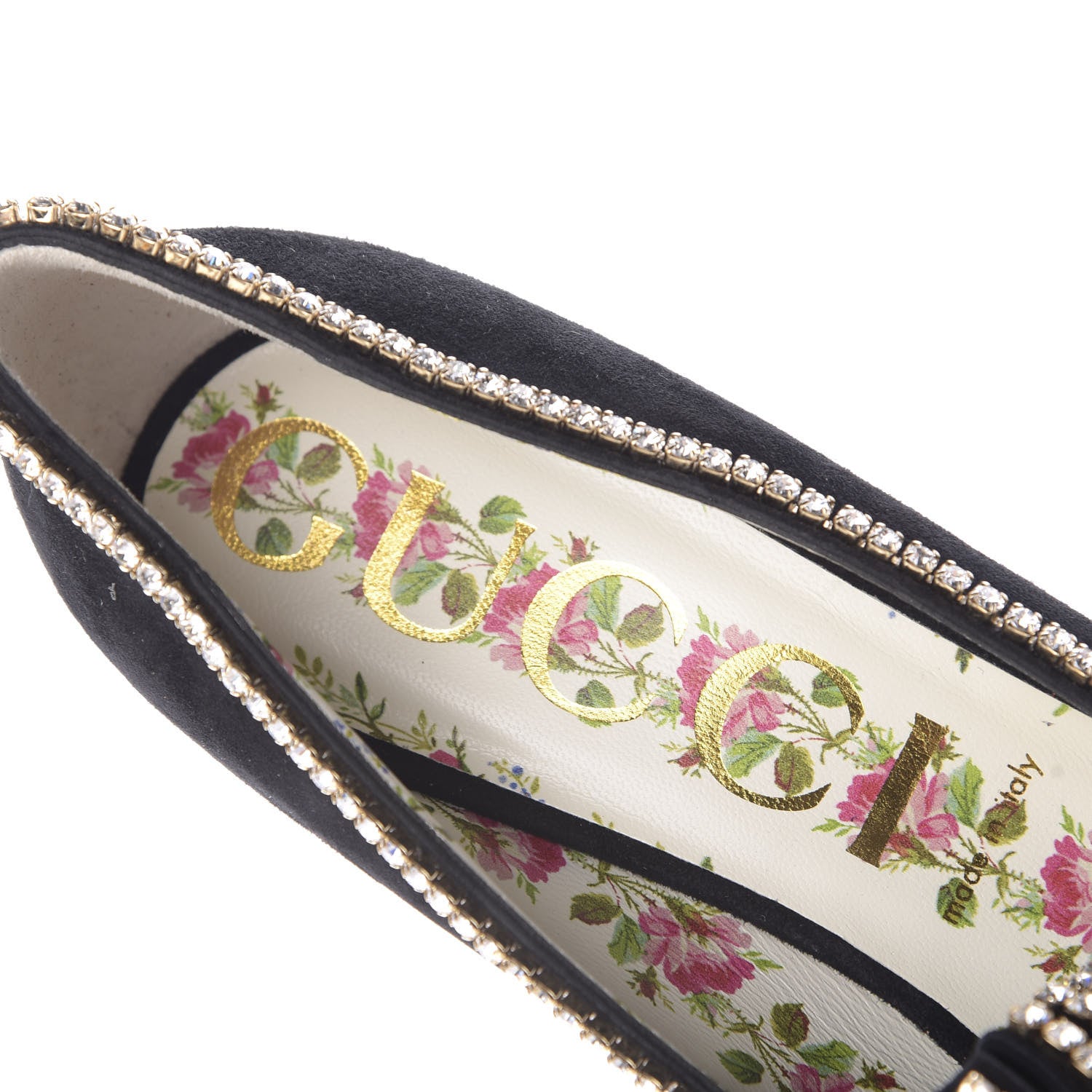 Gucci Kid Scamosciato Crystal GG Marmont Fringe 50mm Loafer Pumps 40.5 Black 8 of 12