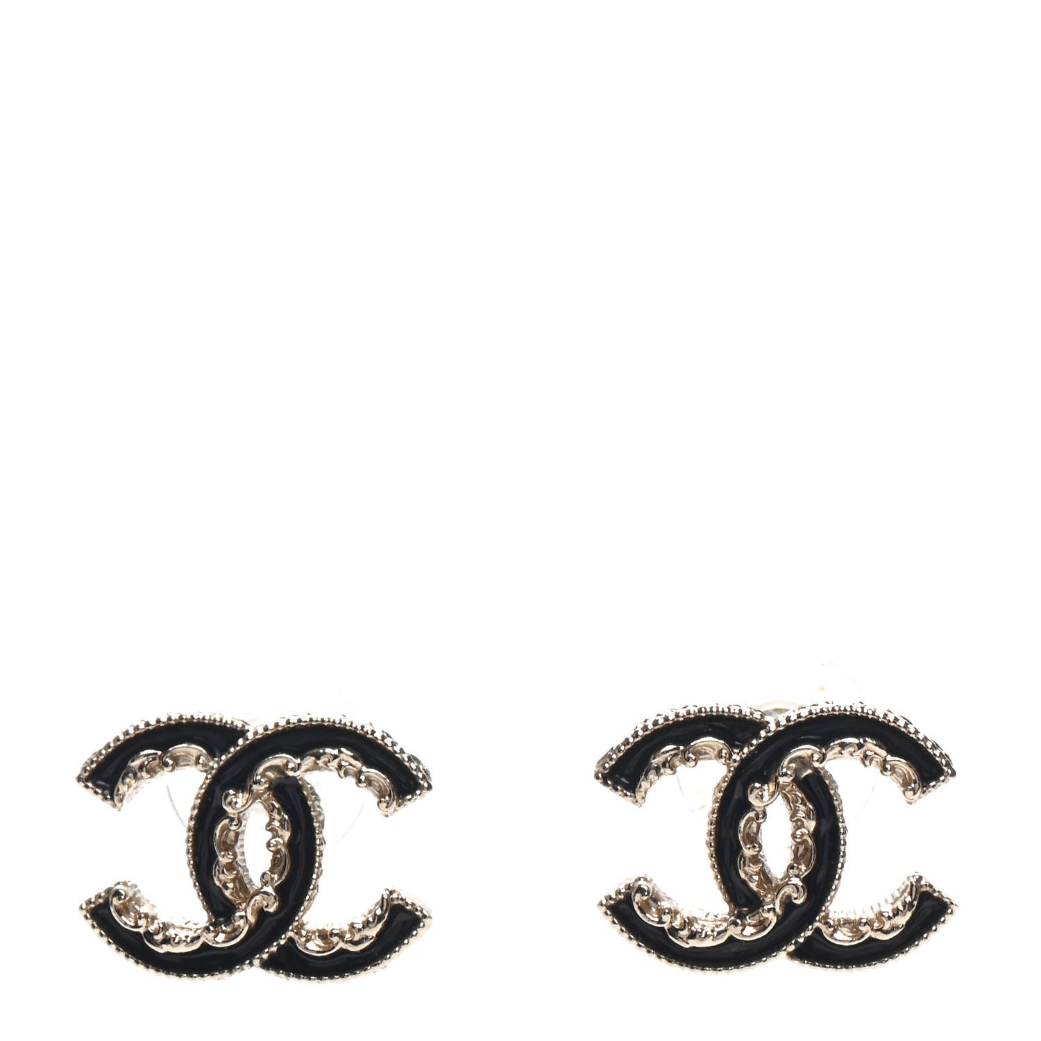 Chanel Enamel CC Baroque Earrings Black Gold 1 of 4