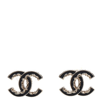 Chanel Enamel CC Baroque Earrings Black Gold 1 of 4