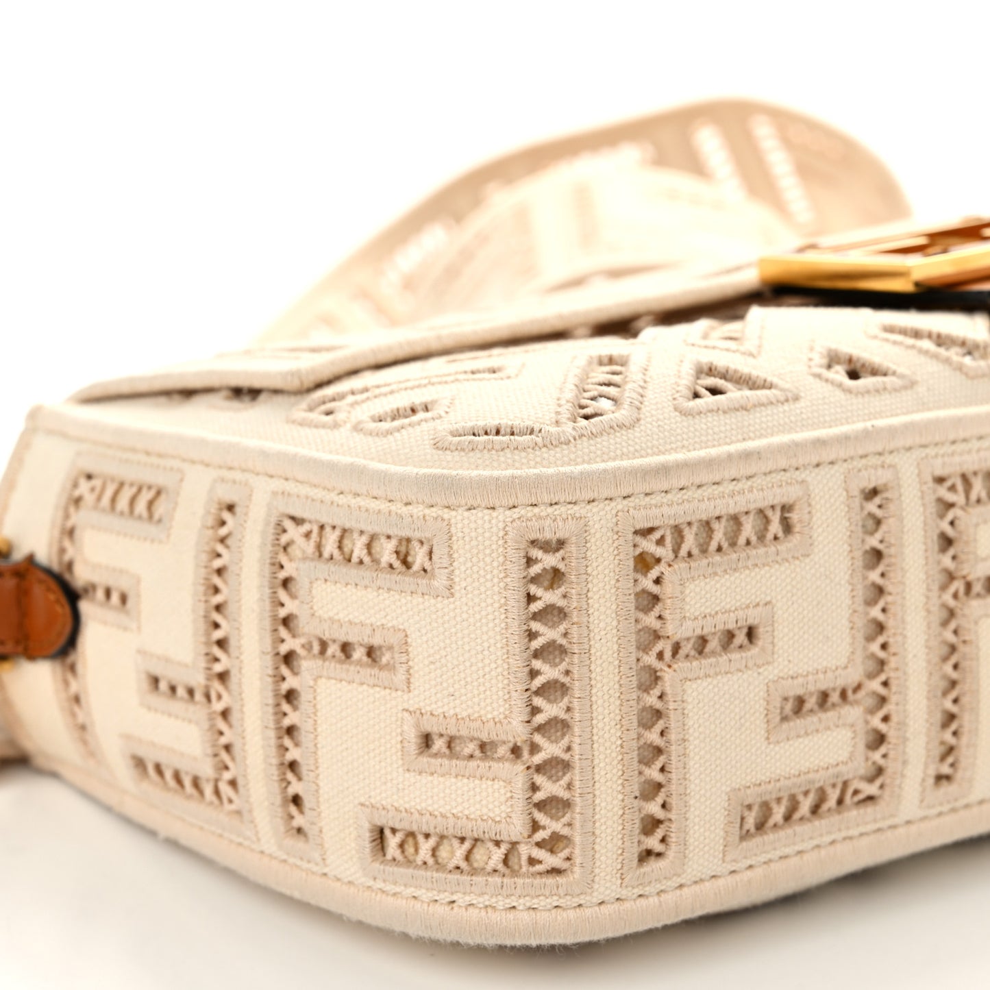 Canvas Cuoio Agata FF Ajour Embroidered Baguette Grezzo Cuoio