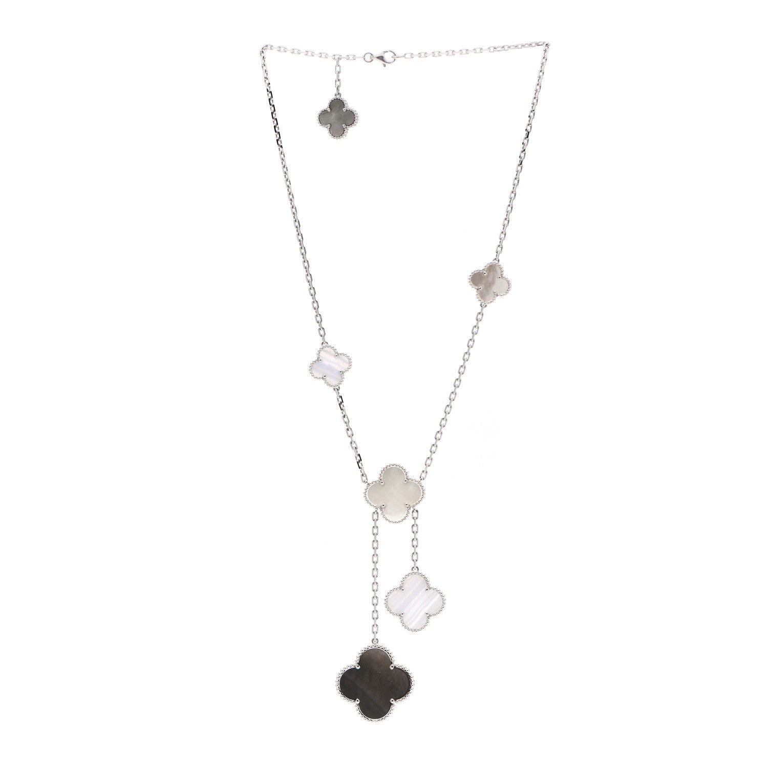 Van Cleef & Arpels 18K White Gold Mother of Pearl Chalcedony 6 Motifs Magic Alhambra Necklace 3 of 5