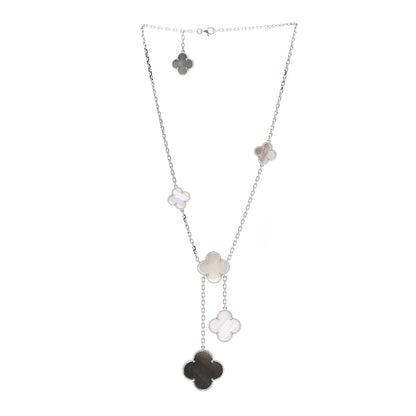 Van Cleef & Arpels 18K White Gold Mother of Pearl Chalcedony 6 Motifs Magic Alhambra Necklace 3 of 5