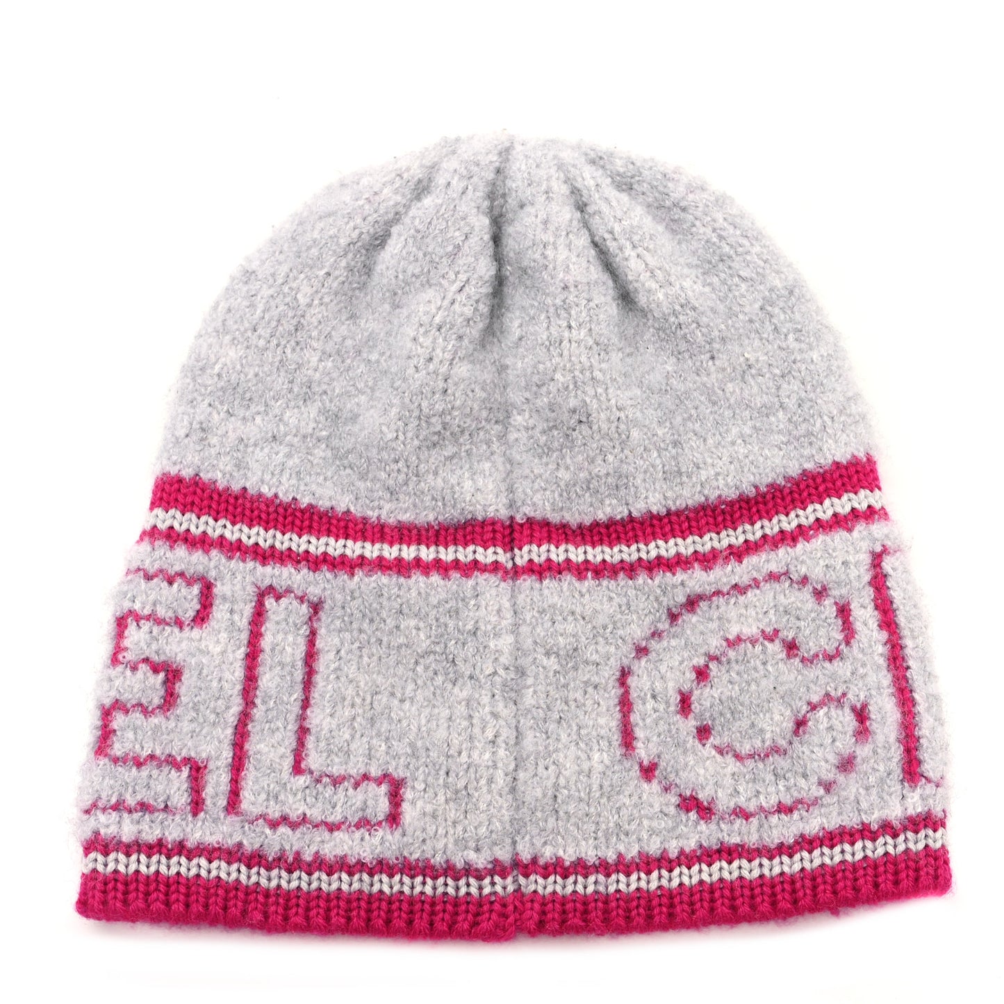 Wool Cashmere Logo Beanie Hat Light Grey Pink