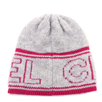 Chanel Wool Cashmere Logo Beanie Hat Light Grey Pink 3 of 4