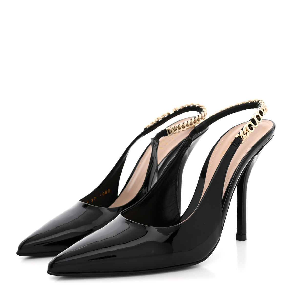 Gucci Vernice Crystal Nappa Charlotte Signoria Slingback Pumps 37 Black 4 of 13