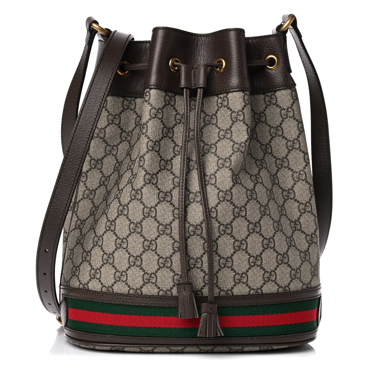 GG Supreme Monogram Web Ophidia Bucket Bag Brown