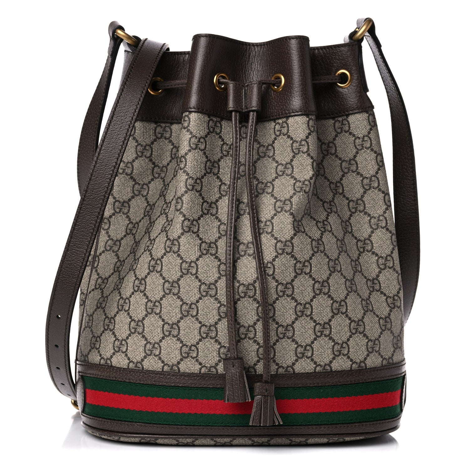 Gucci GG Supreme Monogram Web Ophidia Bucket Bag Brown 1 of 10