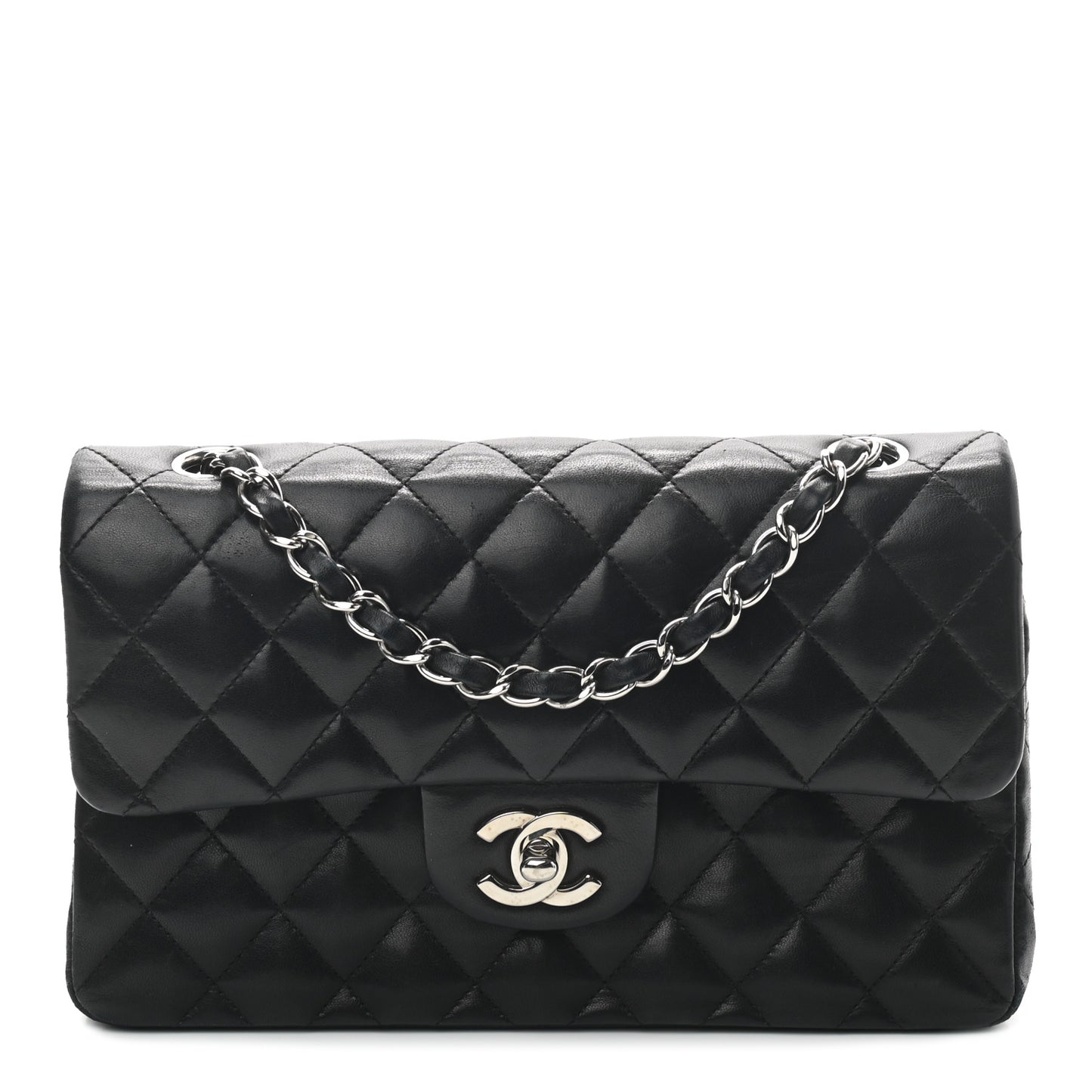 Lambskin Quilted Small Double Flap Black