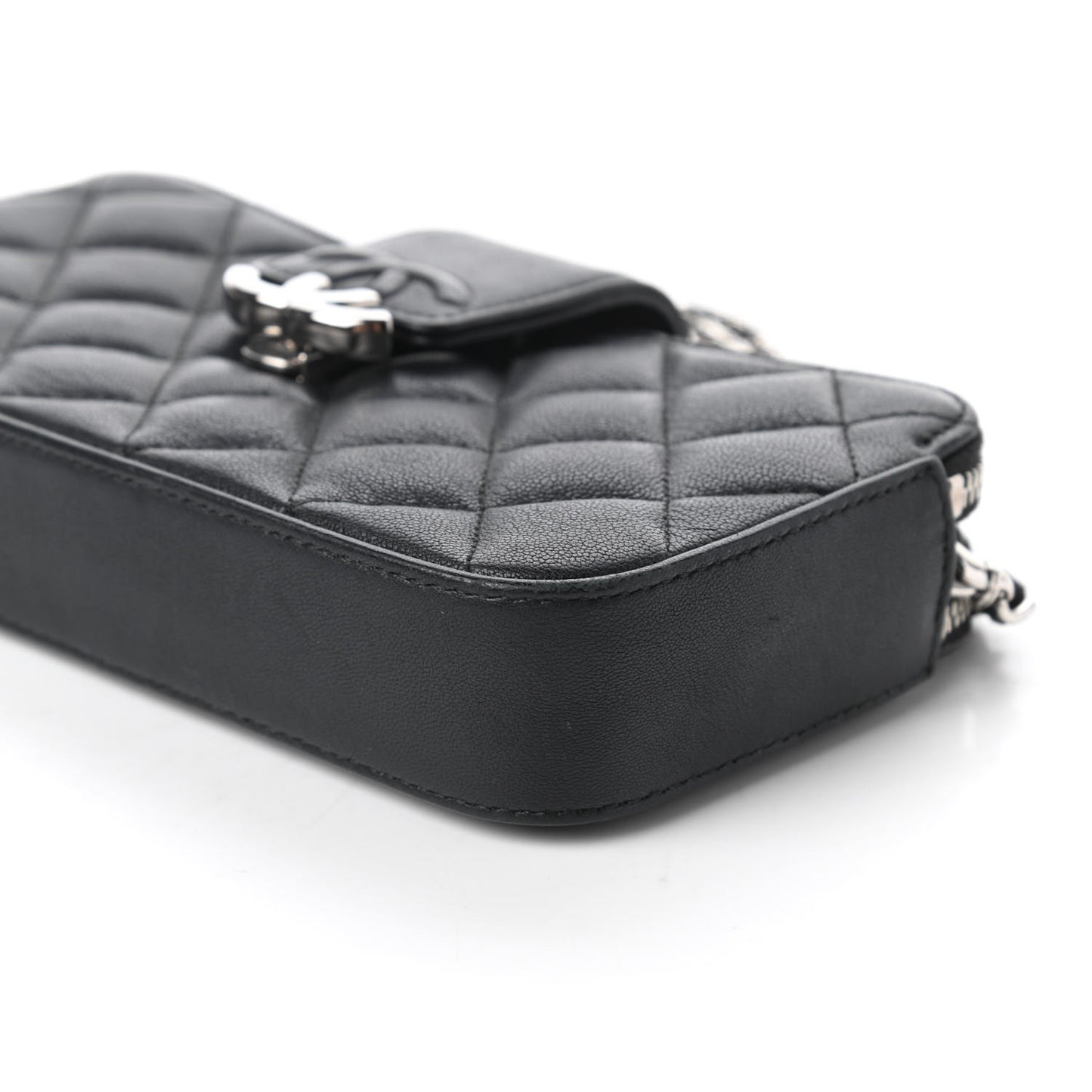 Lambskin Quilted CC Box Clutch With Chain Black