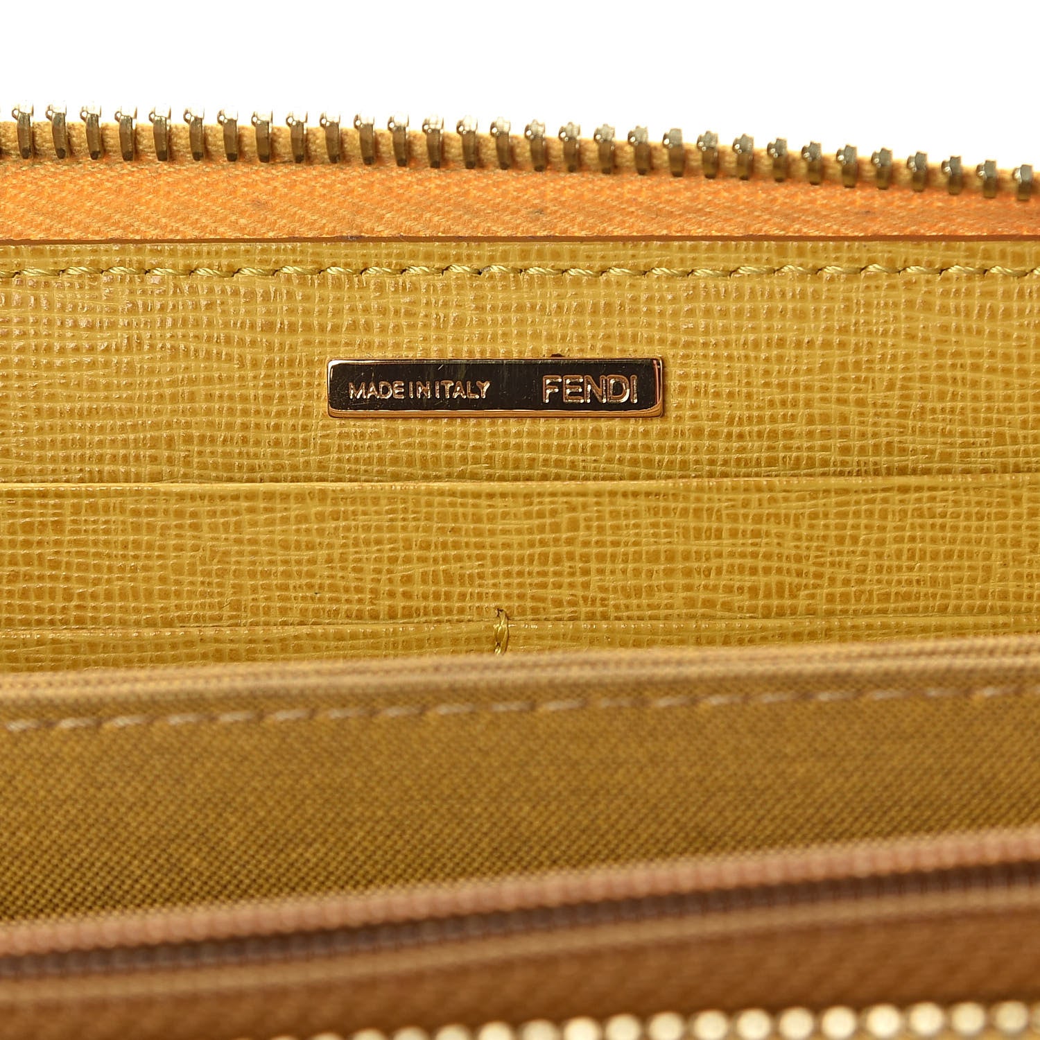 Fendi Zucca Spalmati Vitelllo Elite Zip Around Wallet Tobacco Yellow 6 of 11