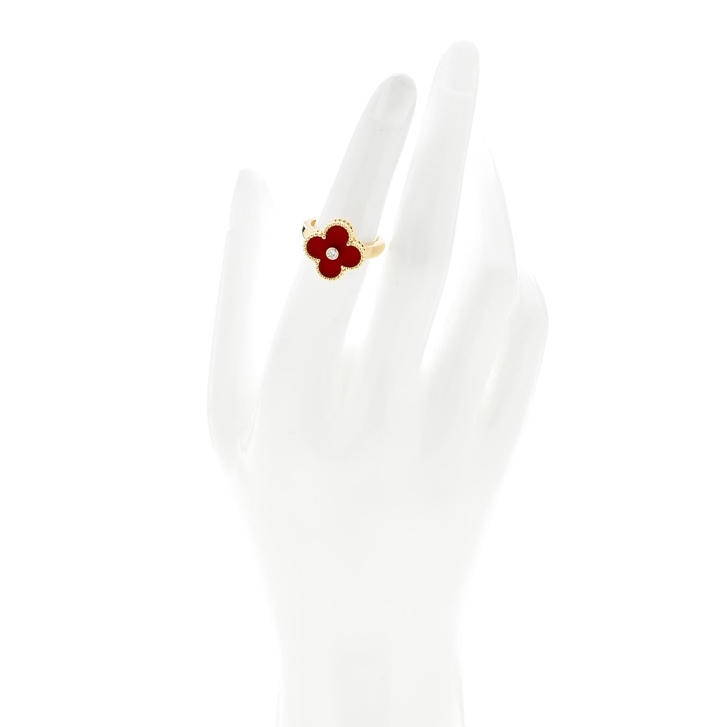 Van Cleef & Arpels 18K Yellow Gold Diamond Carnelian Vintage Alhambra Ring 51 5.75 2 of 6