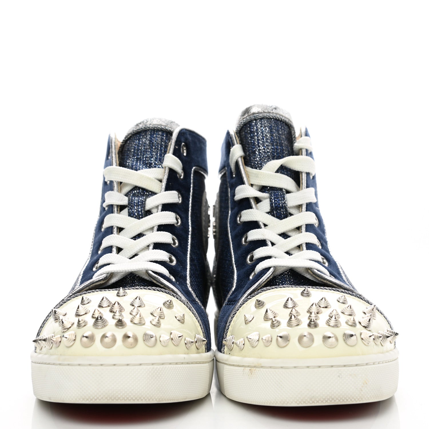 Christian Louboutin Lame Lou Spikes Flat Sneakers 39 Blue 2 of 8