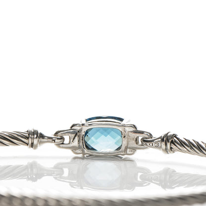 David Yurman Sterling Silver Diamond Blue Topaz 3mm Petite Wheaton Bracelet 4 of 7