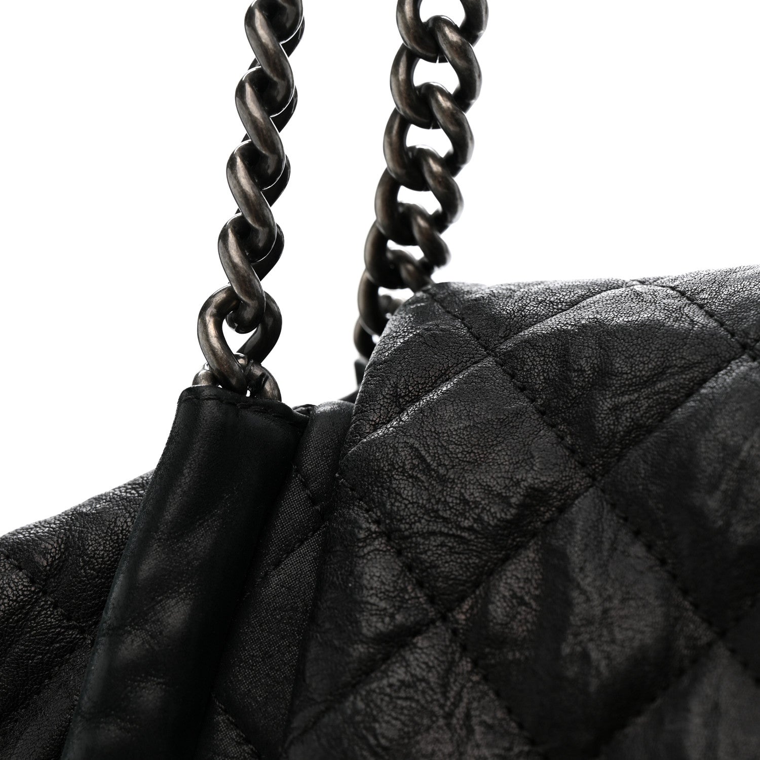 Chanel Crumpled Calfskin Iridescent Calfskin Hidden Chain Large Quilted Shopping Tote Black 11 of 11