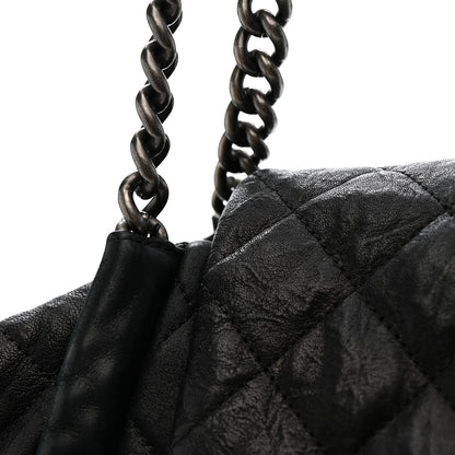 Chanel Crumpled Calfskin Iridescent Calfskin Hidden Chain Large Quilted Shopping Tote Black 11 of 11