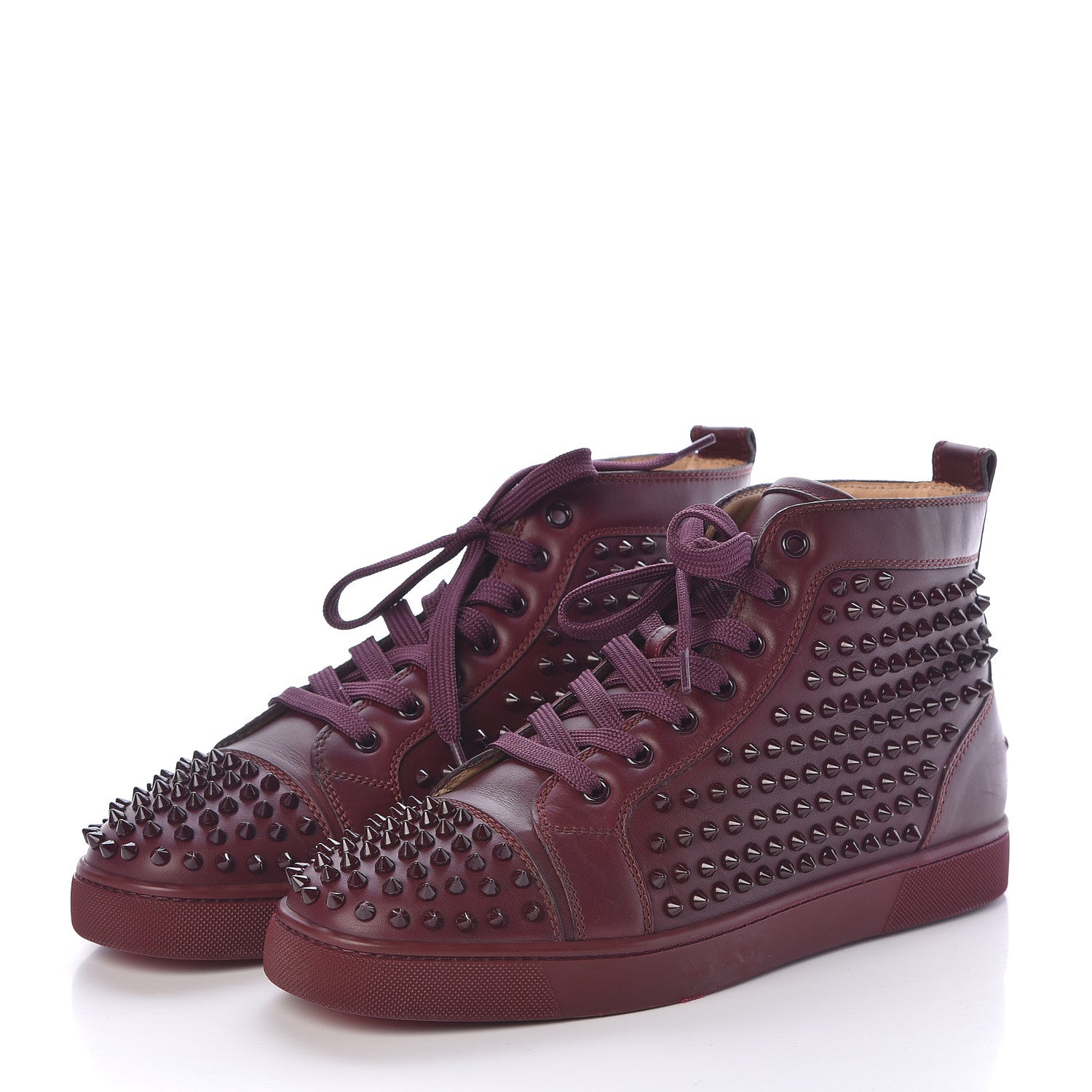 Christian Louboutin Calfskin Mens Louis Spikes Flat Sneakers 43 Lie De Vin 3 of 11