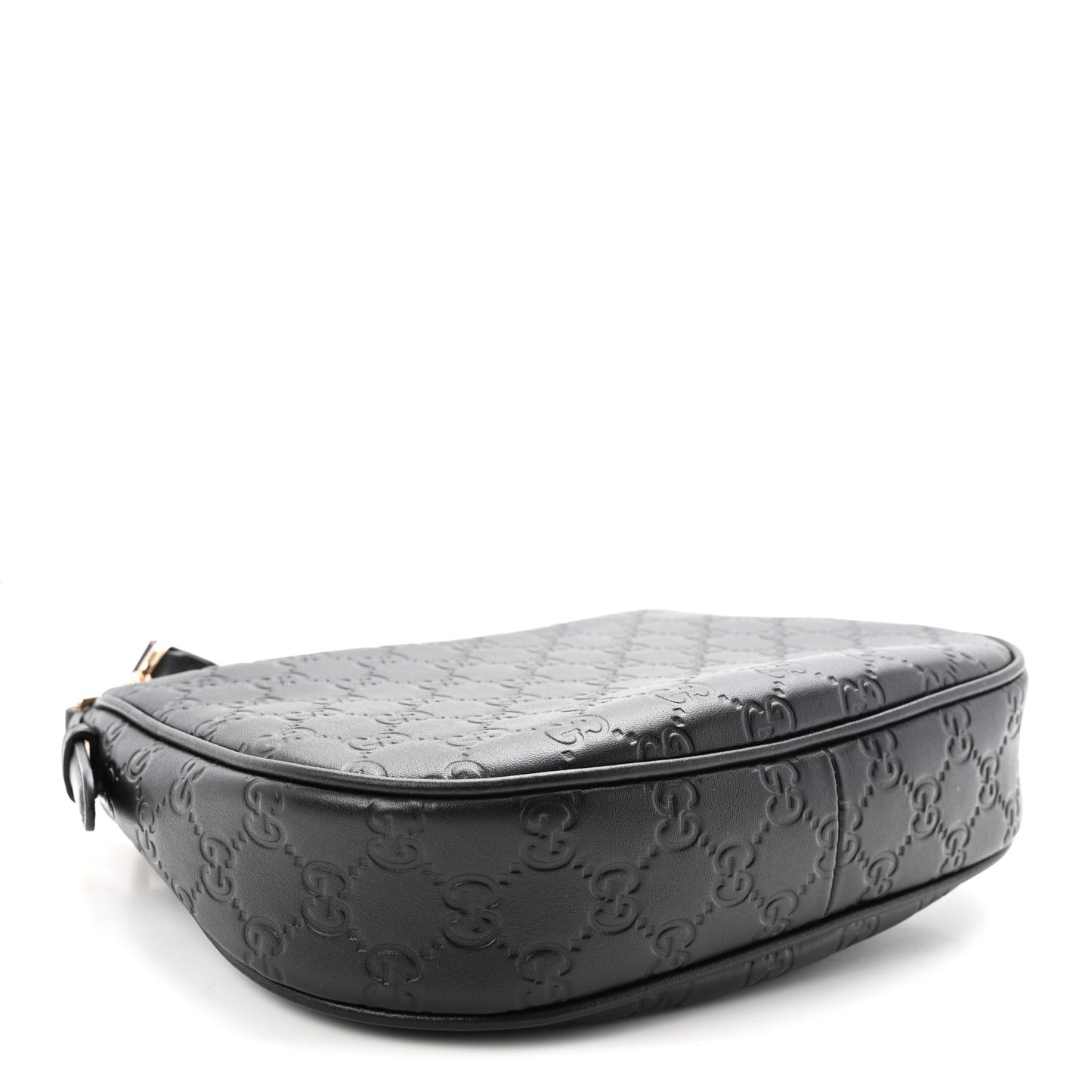 GG Calfskin Embossed Emblem Medium Half Moon Shoulder Bag Black