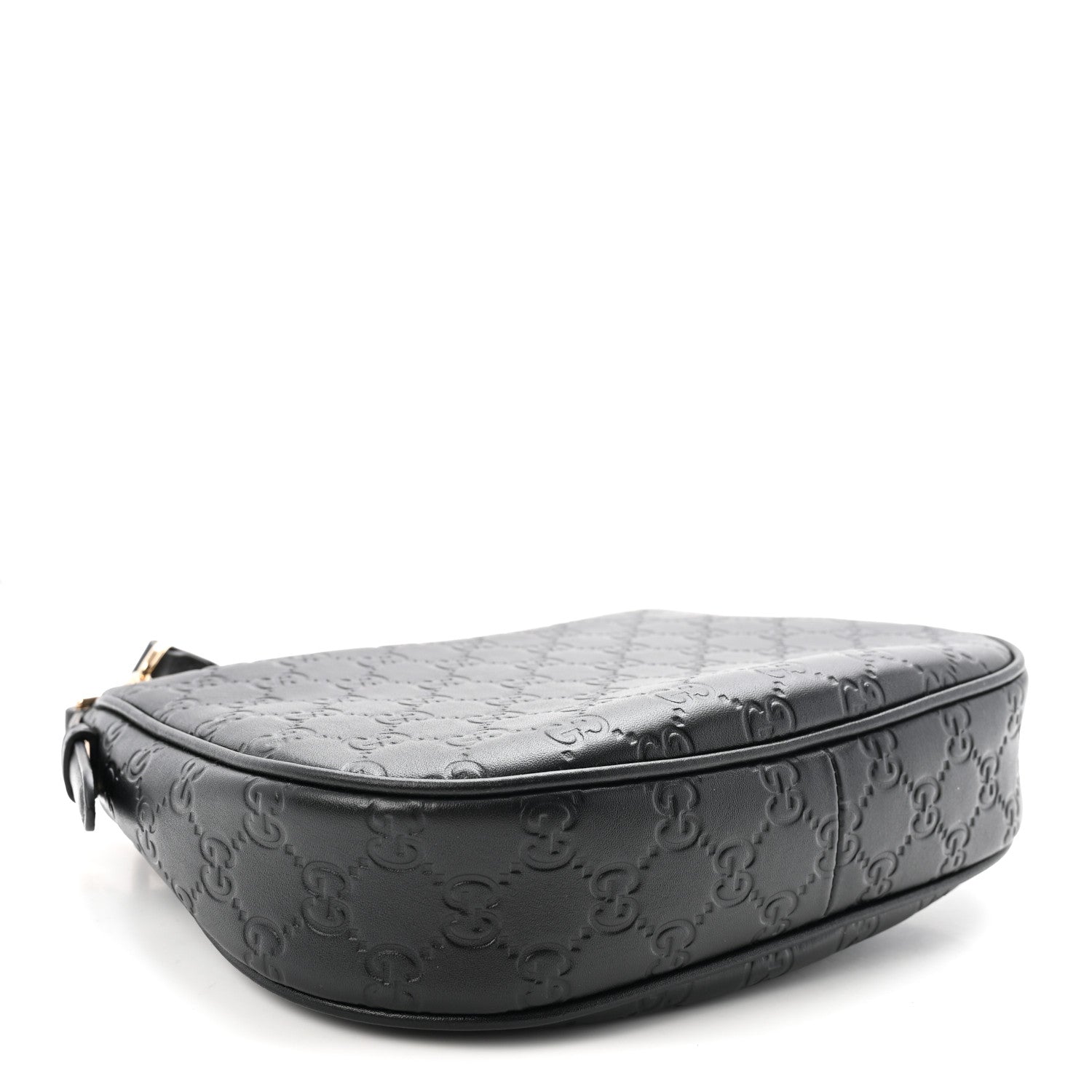 Gucci GG Calfskin Embossed Emblem Medium Half Moon Shoulder Bag Black 4 of 10