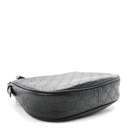 Gucci GG Calfskin Embossed Emblem Medium Half Moon Shoulder Bag Black 4 of 10