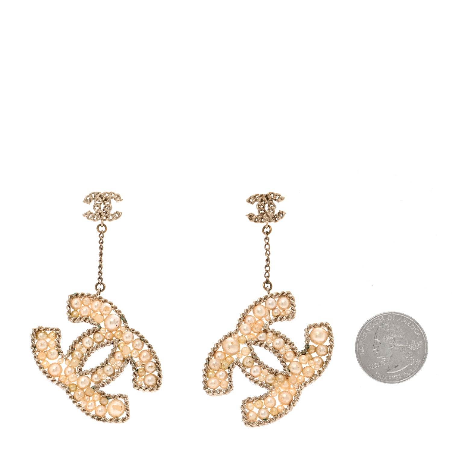 Chanel Pearl Chain Large CC Earrings Gold 2 of 5