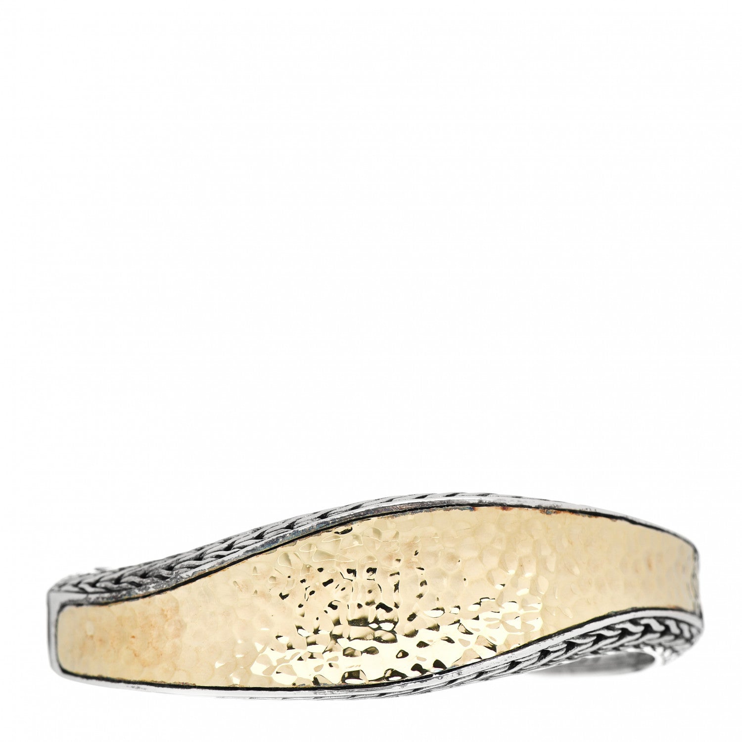 John Hardy Sterling Silver 18K Yellow Gold Classic Chain Hammered Wave Kick Cuff Bracelet 1 of 4