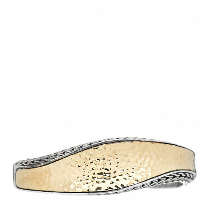 John Hardy Sterling Silver 18K Yellow Gold Classic Chain Hammered Wave Kick Cuff Bracelet 1 of 4