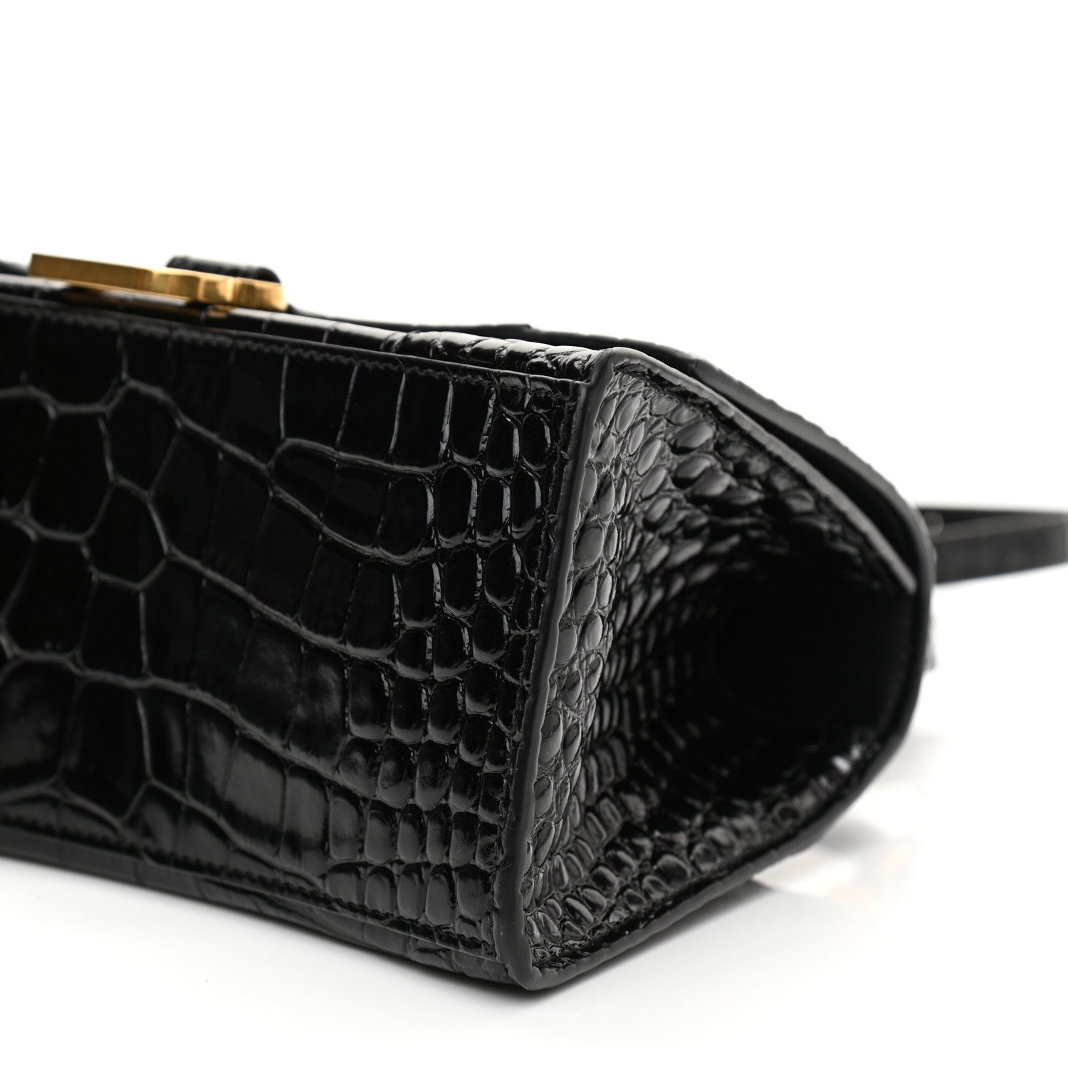 Balenciaga Shiny Calfskin Crocodile Embossed Small Hourglass Top Handle Bag Black 9 of 10