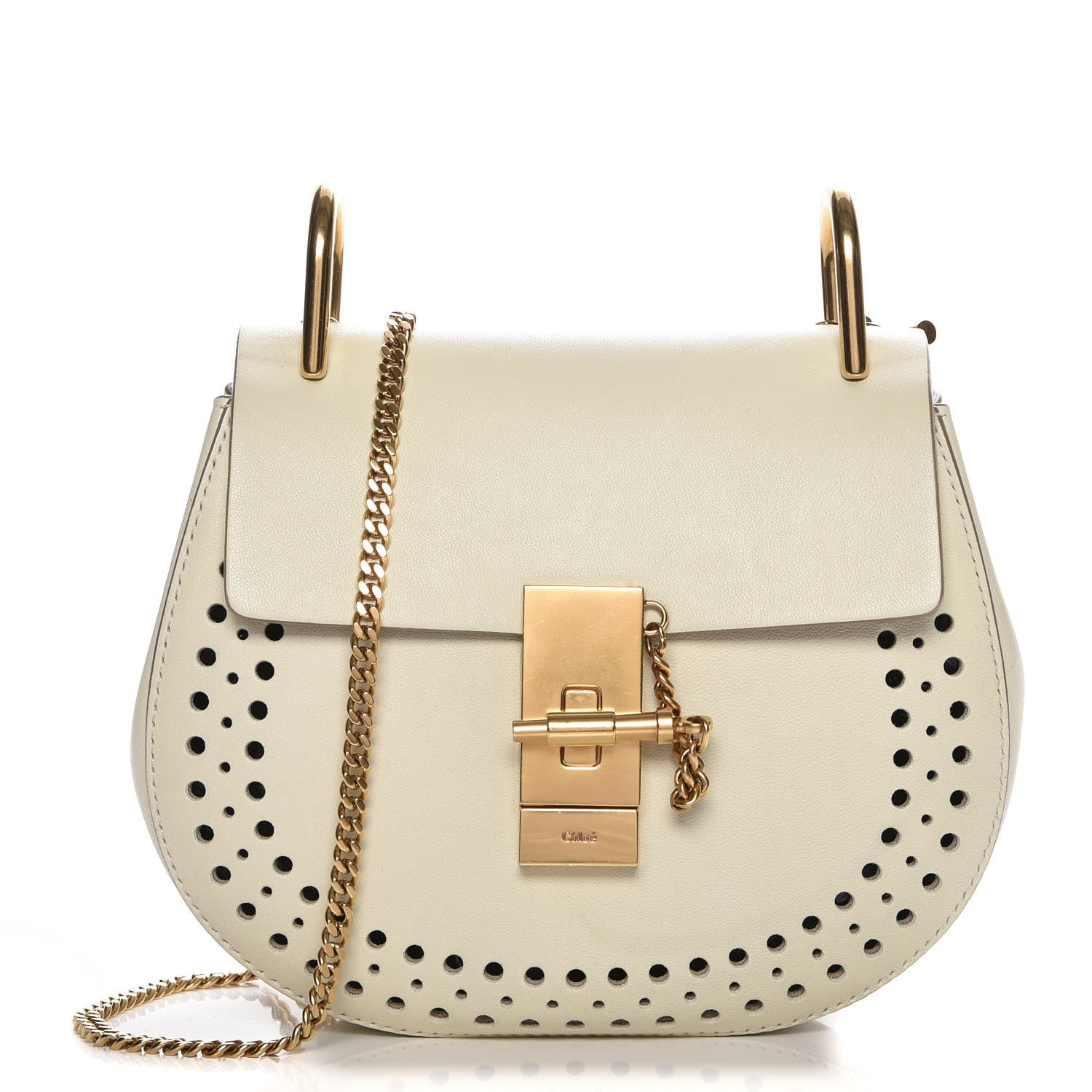 Chloe Calfskin Perforated Mini Drew Shoulder Bag White 1 of 7