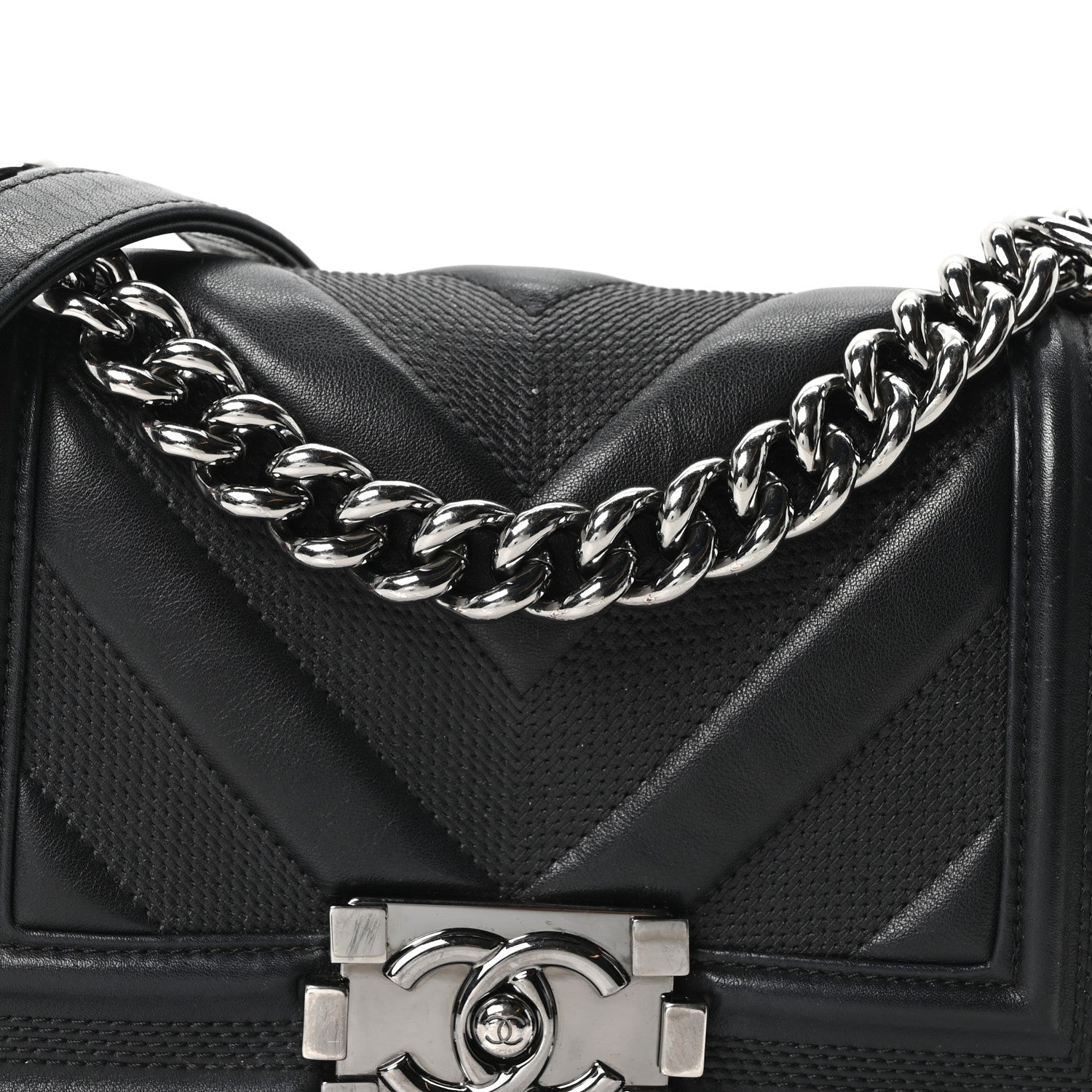 Chanel Calfskin Perforated Chevron Quilted Small Boy Flap Black 7 of 9