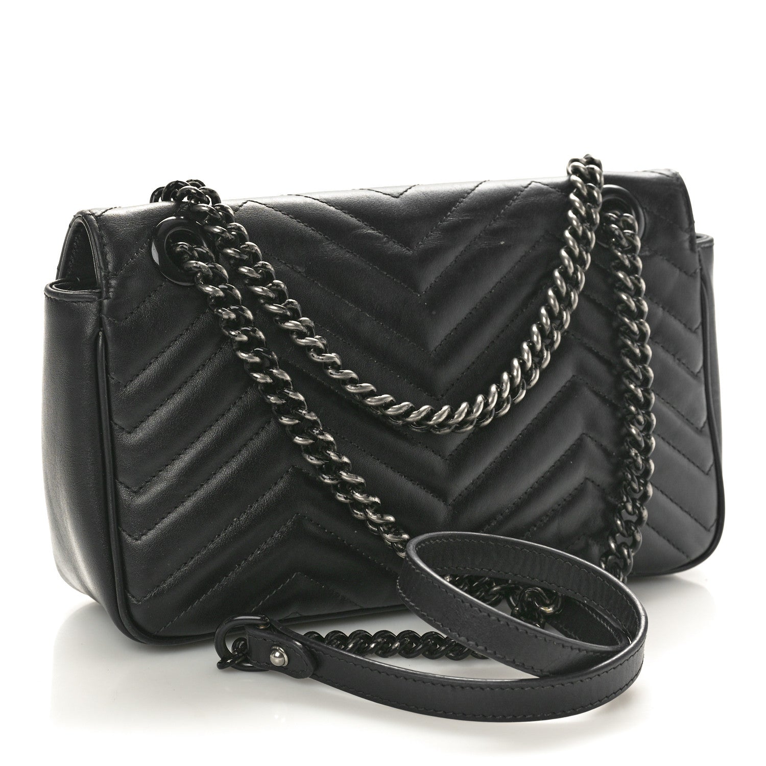 Gucci Calfskin Matelasse Monochrome Small GG Marmont Shoulder Bag Black 3 of 12