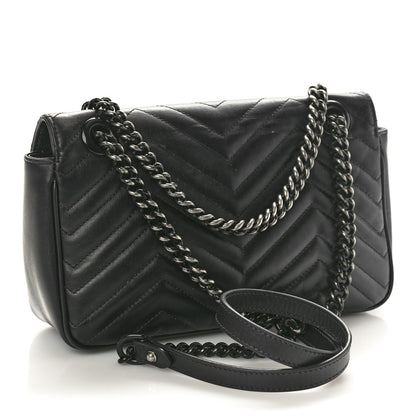 Gucci Calfskin Matelasse Monochrome Small GG Marmont Shoulder Bag Black 3 of 12