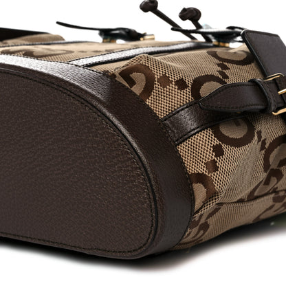 Gucci Monogram Jumbo GG Textured Dollar Calfskin Web Double Buckle Backpack Camel Ebony New Acero 8 of 8