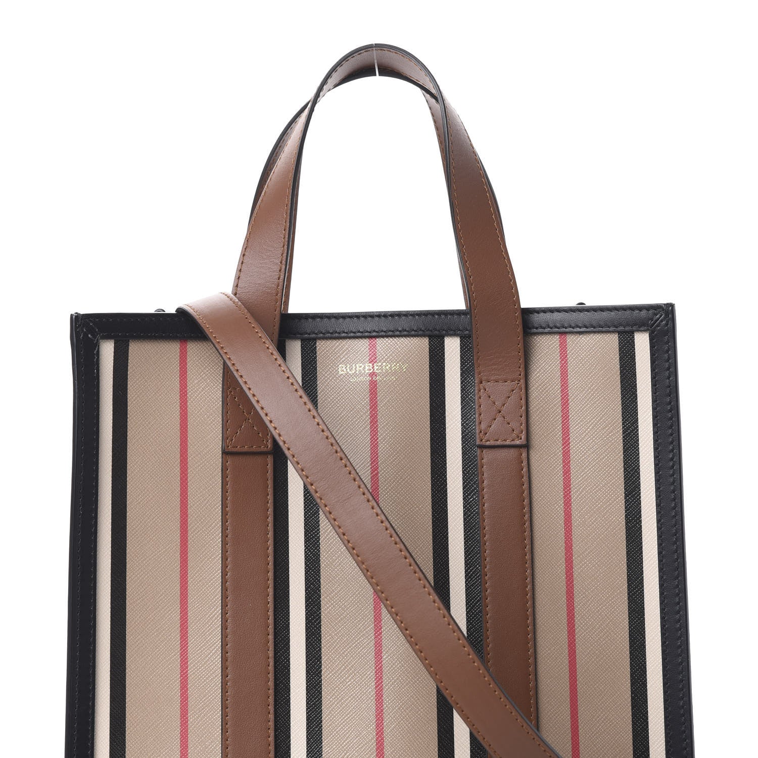Burberry E-Canvas Stripe Small Portrait Tote Bag Brown 7 of 9