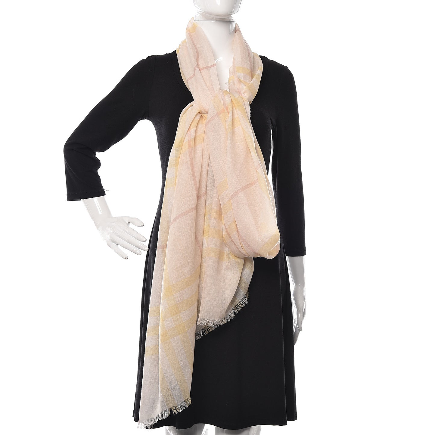 Wool Silk Gauze Giant Check Lightweight Scarf Primrose