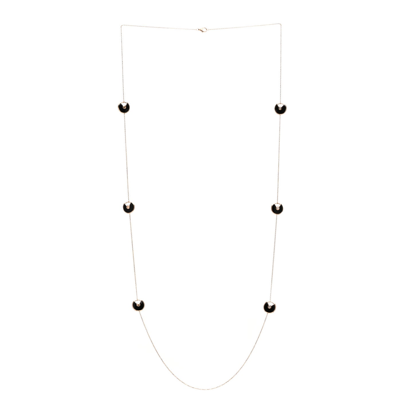 18K Pink Gold Diamond Black Onyx Amulette de Cartier Station Necklace