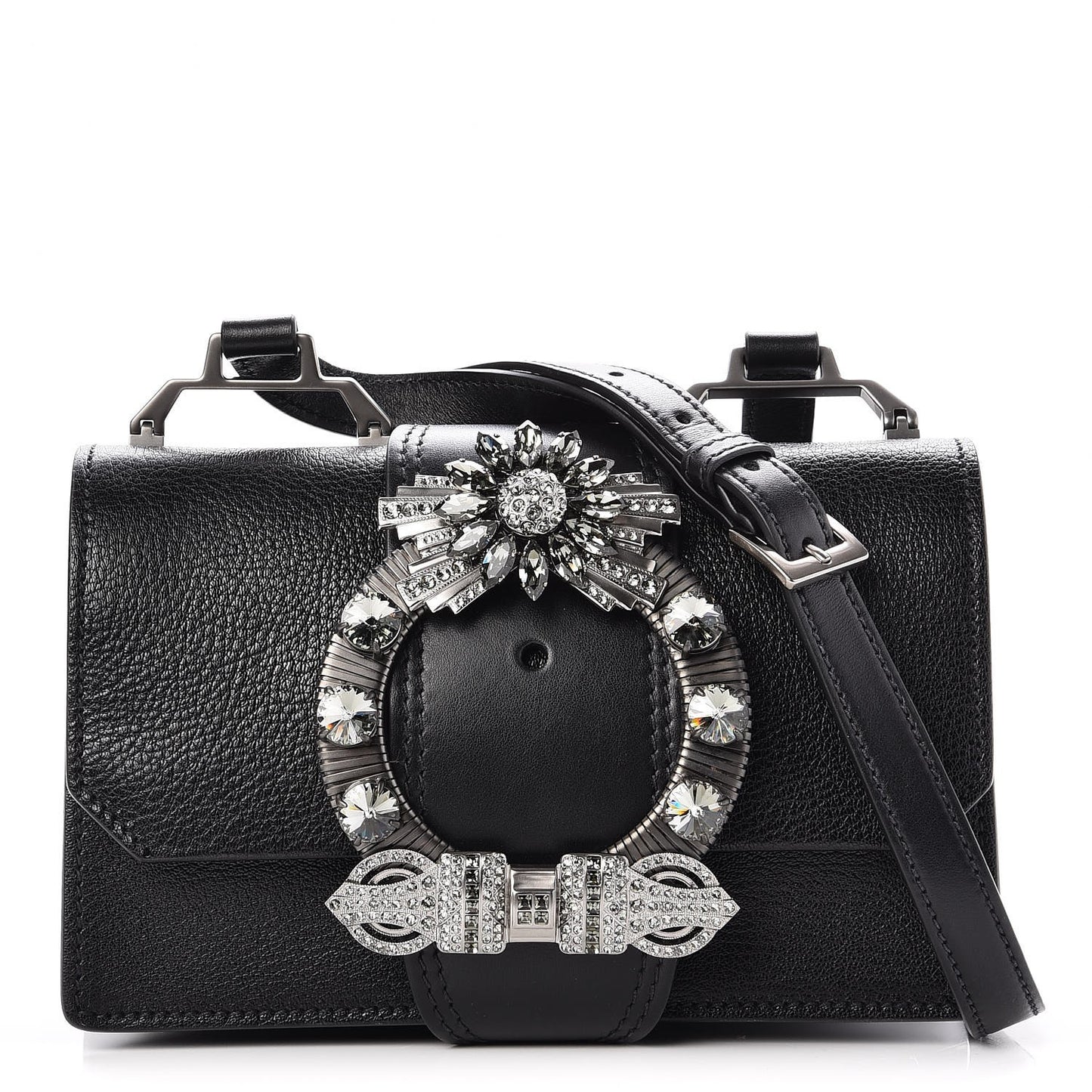 Goatskin Madras Soft Calf Crystal Embellished Shoulder Bag Nero Black