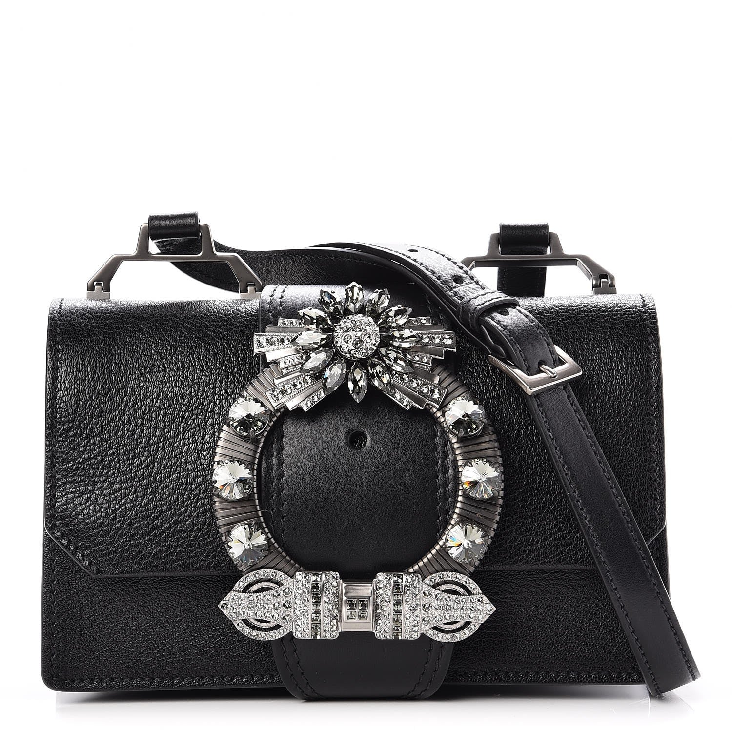 Miu Miu Goatskin Madras Soft Calf Crystal Embellished Shoulder Bag Nero Black 1 of 6