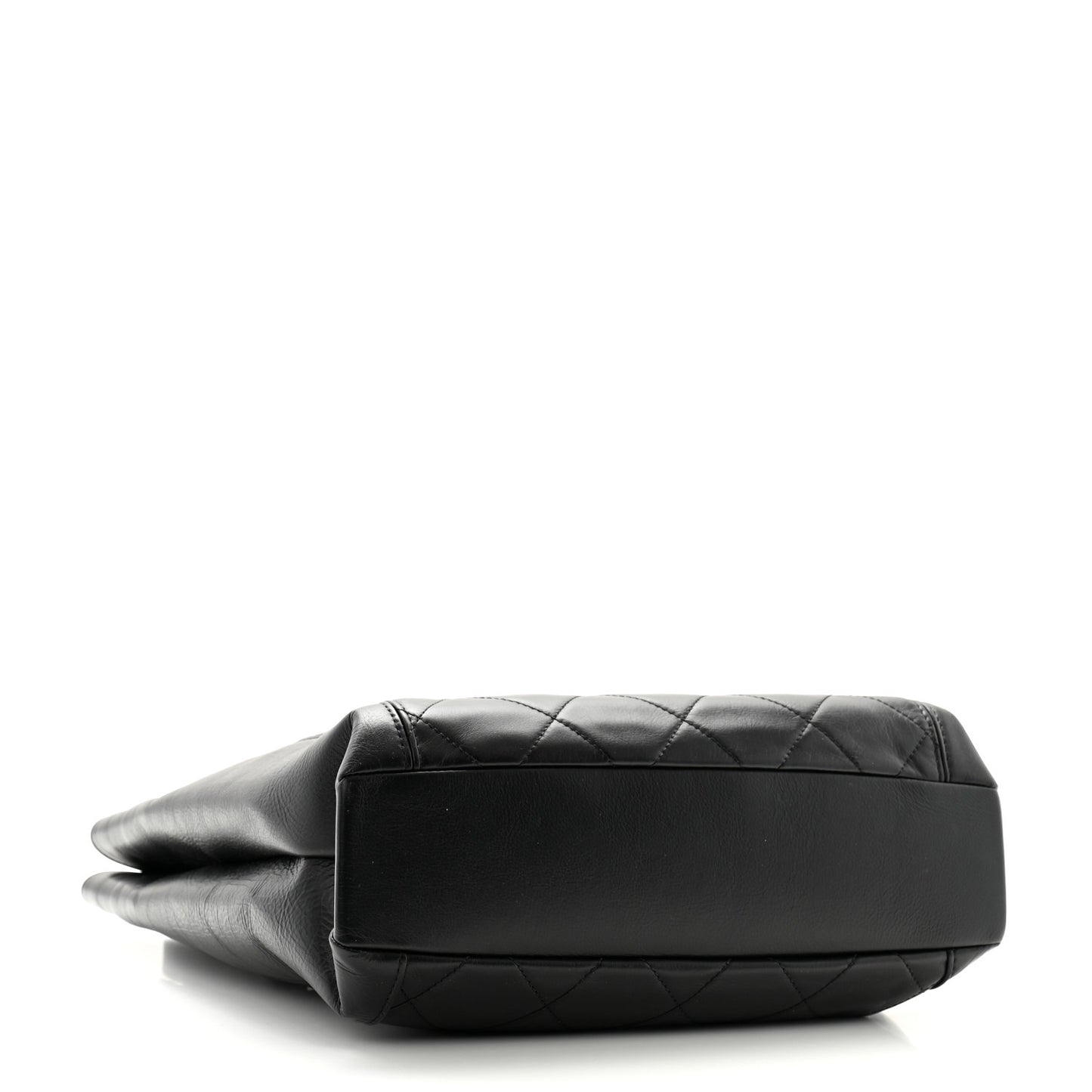 Calfskin Quilted CC Front Pocket Shopping Tote Black