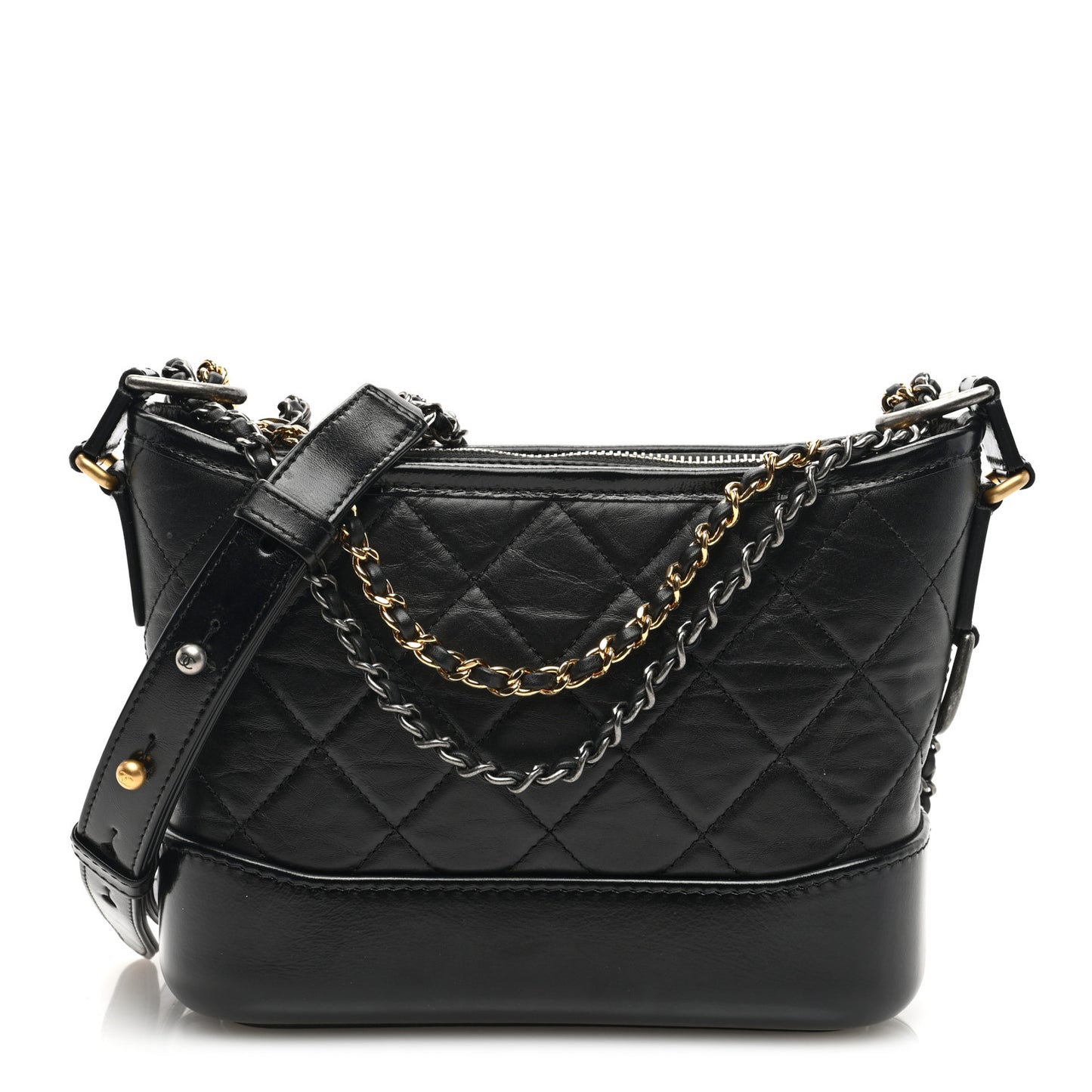 Aged Calfskin Quilted Small Gabrielle Hobo Black