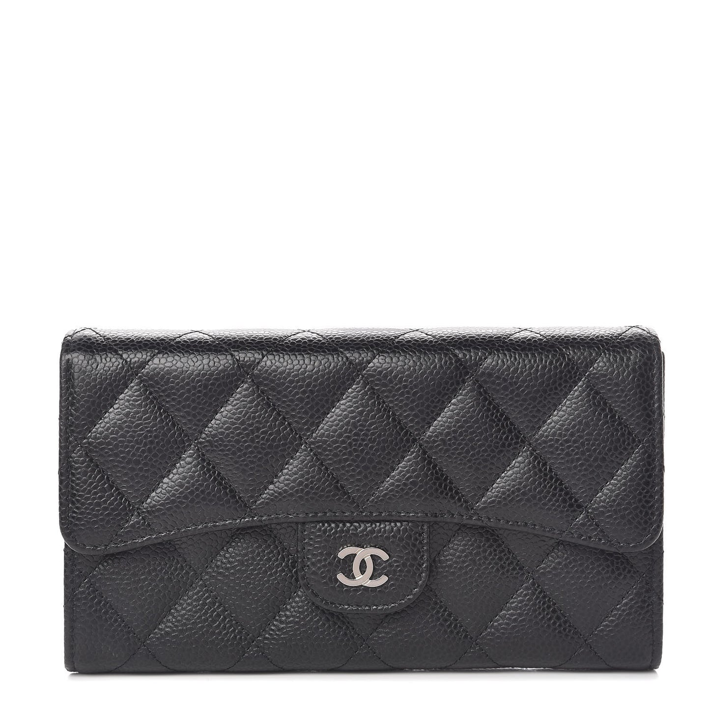 Caviar Quilted Large Flap Wallet Black