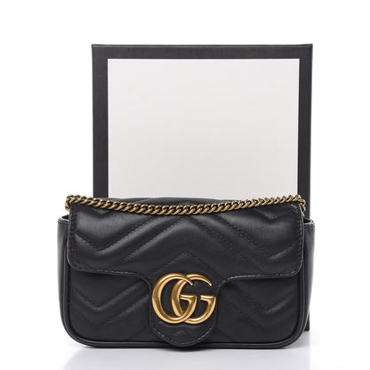 Gucci Calfskin Matelasse Super Mini GG Marmont Shoulder Bag Black 11 of 14
