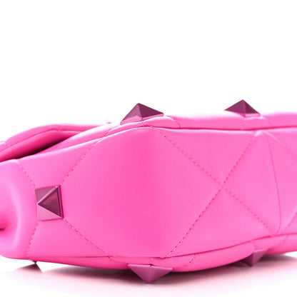 Valentino Garavani Nappa Lacquer Monochrome Medium Roman Stud Shoulder Bag Pink PP 8 of 9