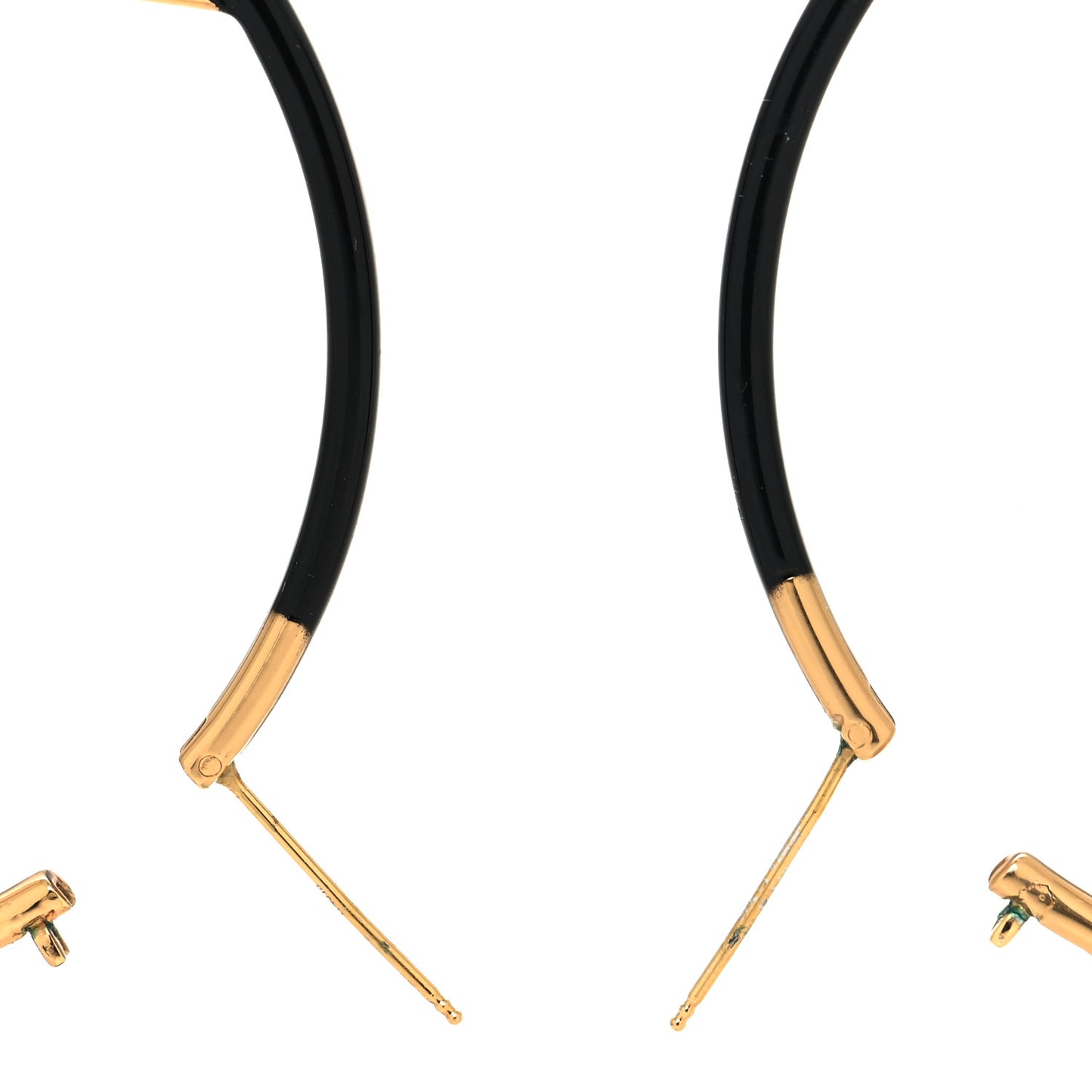 Metal Enamel Large F is Fendi Hoop Earrings Black Gold
