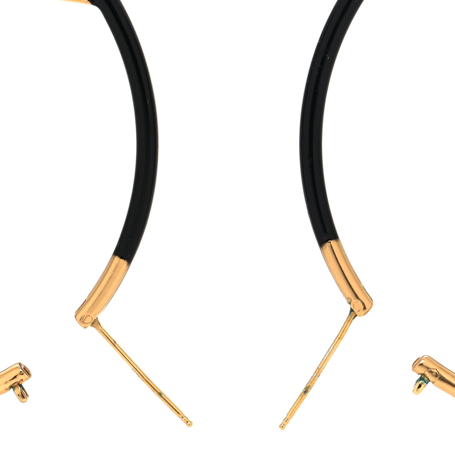 Fendi Metal Enamel Large F is Fendi Hoop Earrings Black Gold 3 of 4