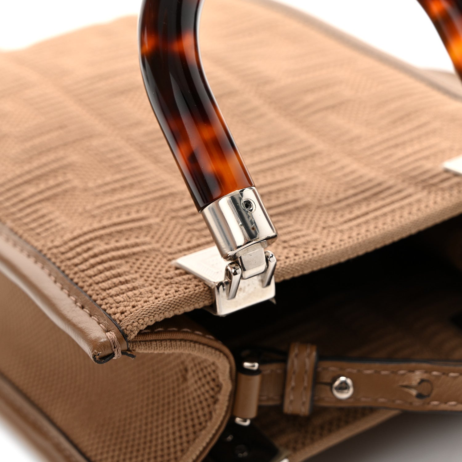 Fendi Technical Fabric Vitello Ceylon Plexiglass FF Mini Fendi Sunshine Shopper Tote Sand 12 of 12